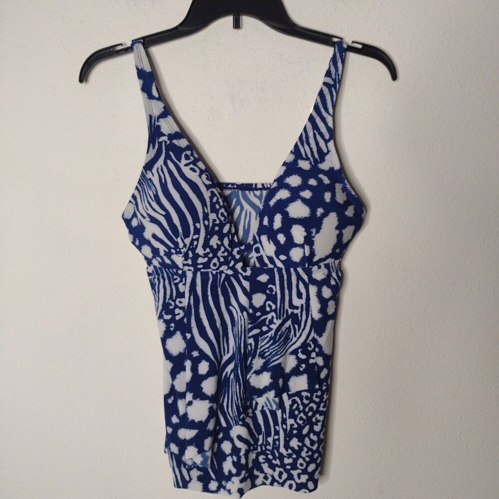 NWT Beyond Control Women's Navy/White Tankini Top Size 8